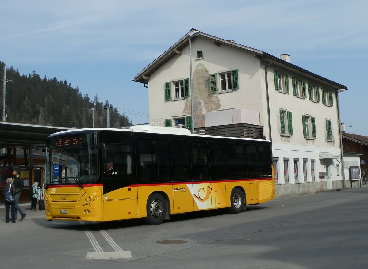 (233'799) - PostAuto Graub�nden - Nr. 13/GR 93'897 - Volvo (ex Fontana, Ilanz Nr. 13; ex Bundi, Disentis) am 11. M�rz 2022 beim Bahnhof Ilanz