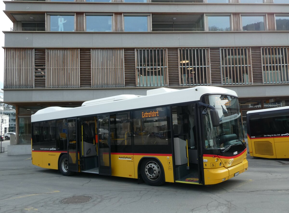 (233'807) - PostAuto Graub�nden - Nr. 8/GR 50'214 - Scania/Hess (ex Fontana, Ilanz Nr. 8) am 11. M�rz 2022 beim Bahnhof Ilanz