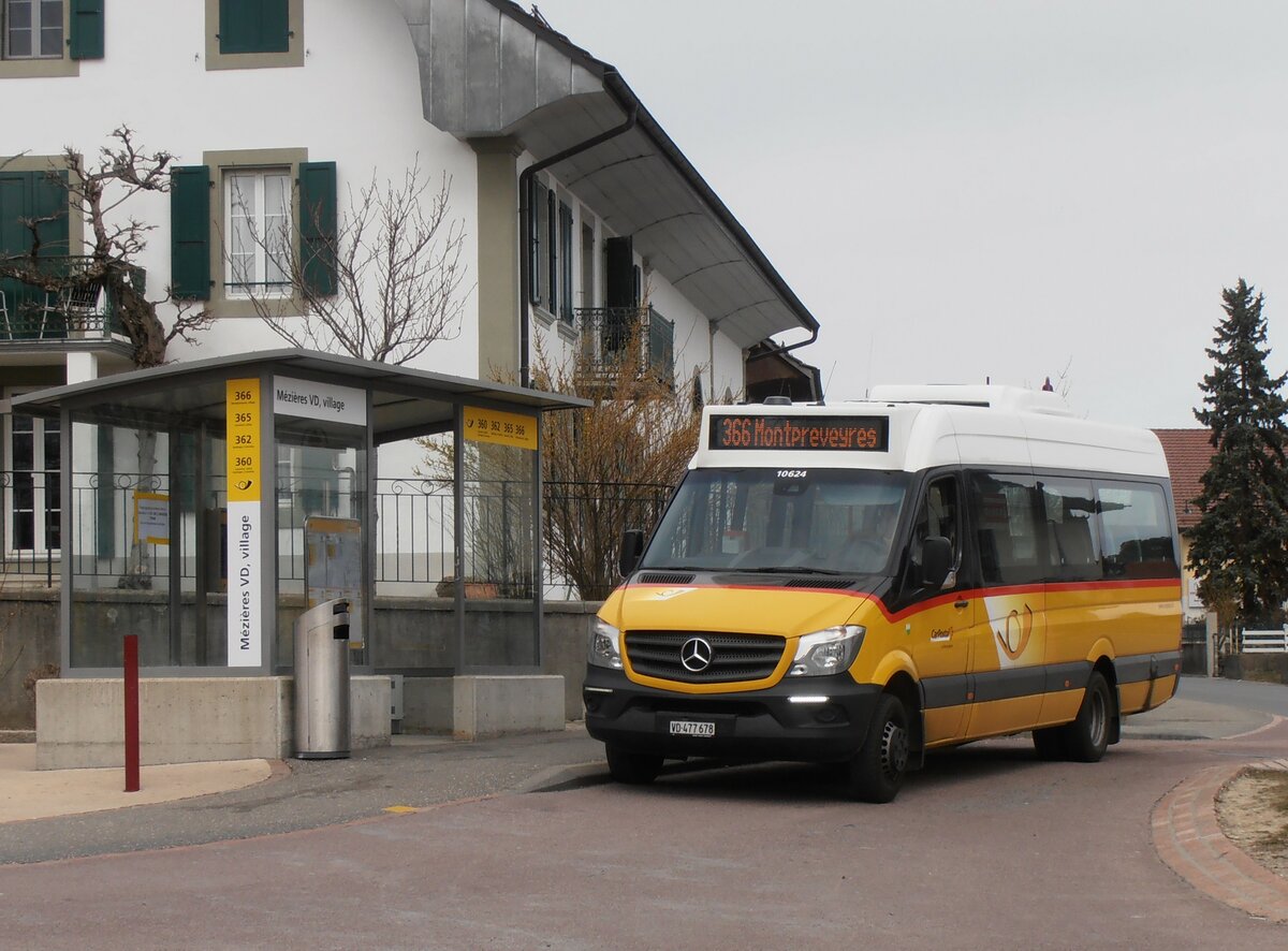(233'927) - CarPostal Ouest - VD 477'678 - Mercedes (ex Faucherre, Moudon) am 13. M�rz 2022 in M�zi�res, Village