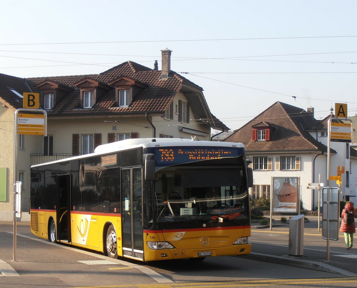 (233'972) - PostAuto Bern - Nr. 536/BE 734'536 - Mercedes am 20. M�rz 2022 beim Bahnhof Worb Dorf