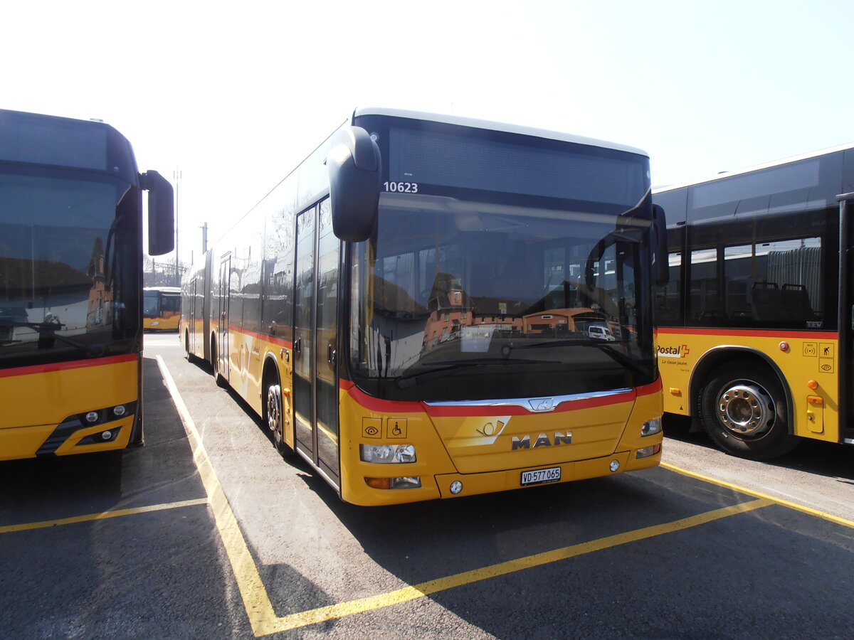 (234'023) - CarPostal Ouest - VD 577'065 - MAN am 20. M�rz 2022 in Yverdon, Garage