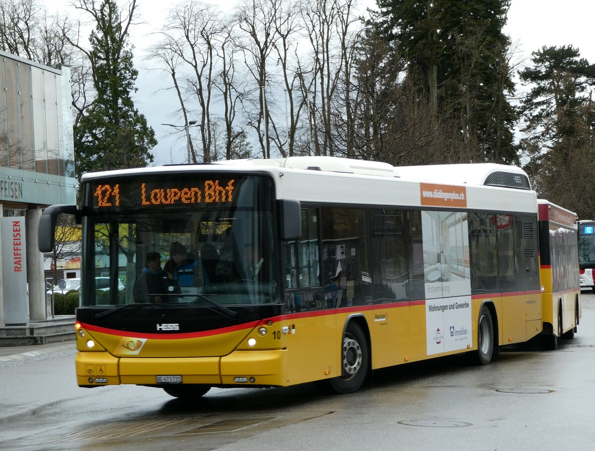 (234'233) - PostAuto Bern - Nr. 10/BE 673'731 - Hess (ex Klopfstein, Laupen Nr. 10) am 8. April 2022 beim Bahnhof D�dingen