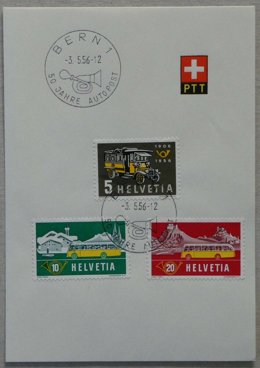 (234'377) - Briefmarken vom 3. Mai 1956 f�r 50 Jahre Autopost am 10. April 2022 in Thun