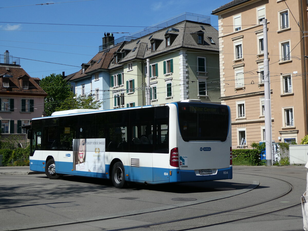 (235'064) - VBZ Z�rich - Nr. 604/ZH 745'604 - Mercedes am 2. Mai 2022 beim Bahnhof Z�rich-Wiedikon