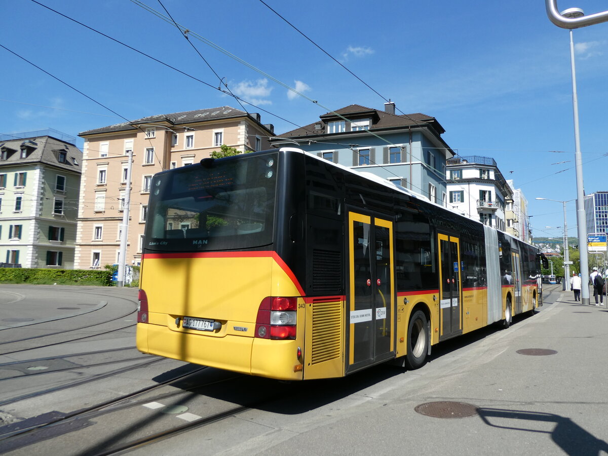 (235'067) - Stutz, Jonen - Nr. 343/AG 177'767 - MAN am 2. Mai 2022 beim Bahnhof Z�rich-Wiedikon