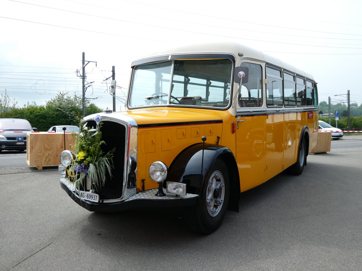 (235'377) - Bl�chlinger, Endingen - AG 69'937 - Saurer/T�scher (ex Dubach, Walde; ex Spescha, Andiast) am 7. Mai 2022 in Attikon, Wegm�ller
