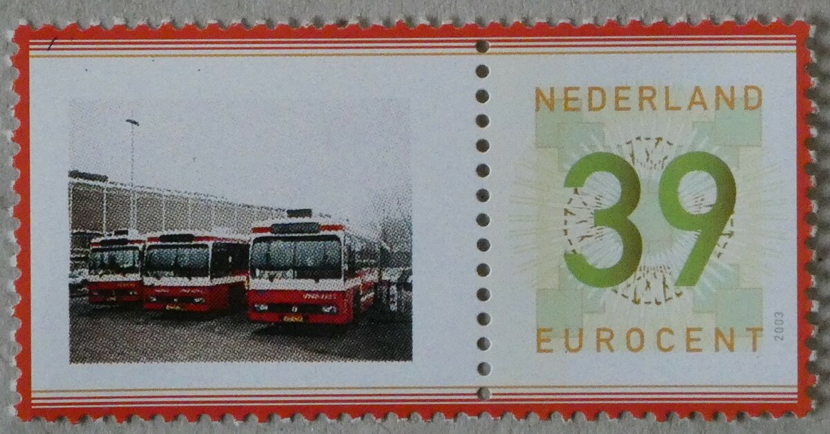 (235'554) - Aus Holland: Briefmarke - 39 Eurocent - mit drei ehemaligen Bieler Volvo/R&J Gelenkbussen am 9. Mai 2022 in Thun