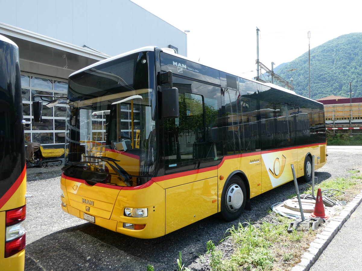(236'351) - Merzaghi, Maroggia - TI 215'333 - MAN/G�ppel (ex AutoPostale Ticino) am 26. Mai 2022 in Maroggia, Neue Garage