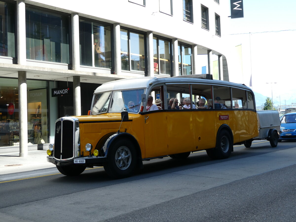 (237'018) - Holliger, Gontenschwil - AG 6083 - Saurer/Saurer (ex AAGL Liestal; ex LLB Susten; ex Tischhauser, Oberschan) am 11. Juni 2022 in Thun, Bahnhofstrasse
