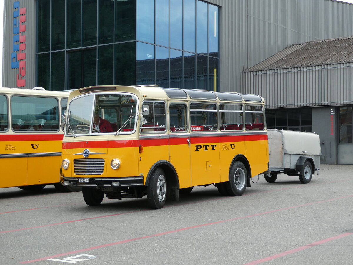 (237'534) - Schmid, Th�rishaus - Nr. 9/BE 26'105 - Saurer/R&J (ex Geiger, Adelboden Nr. 9) am 26. Juni 2022 in Niederwangen, Pneu Fahrni
