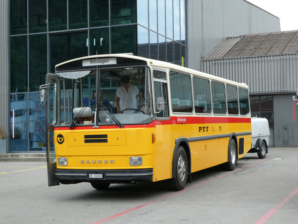 (237'536) - Schmid, Th�rishaus - BE 26'206 - Saurer/T�scher (ex P 24'244) am 26. Juni 2022 in Niederwangen, Pneu Fahrni