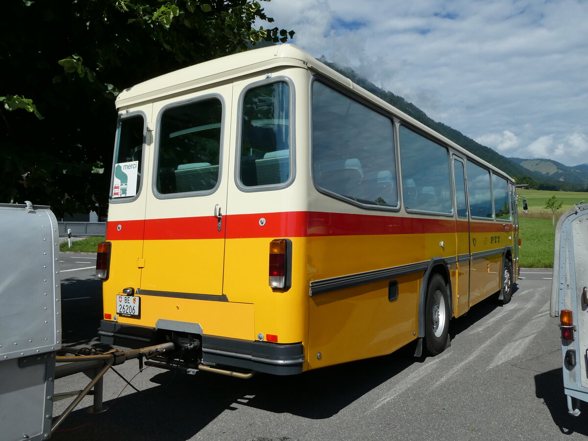 (237'551) - Schmid, Th�rishaus - BE 26'206 - Saurer/T�scher (ex P 24'244) am 26. Juni 2022 in Niederstocken, Gasthof zum Stockhorn