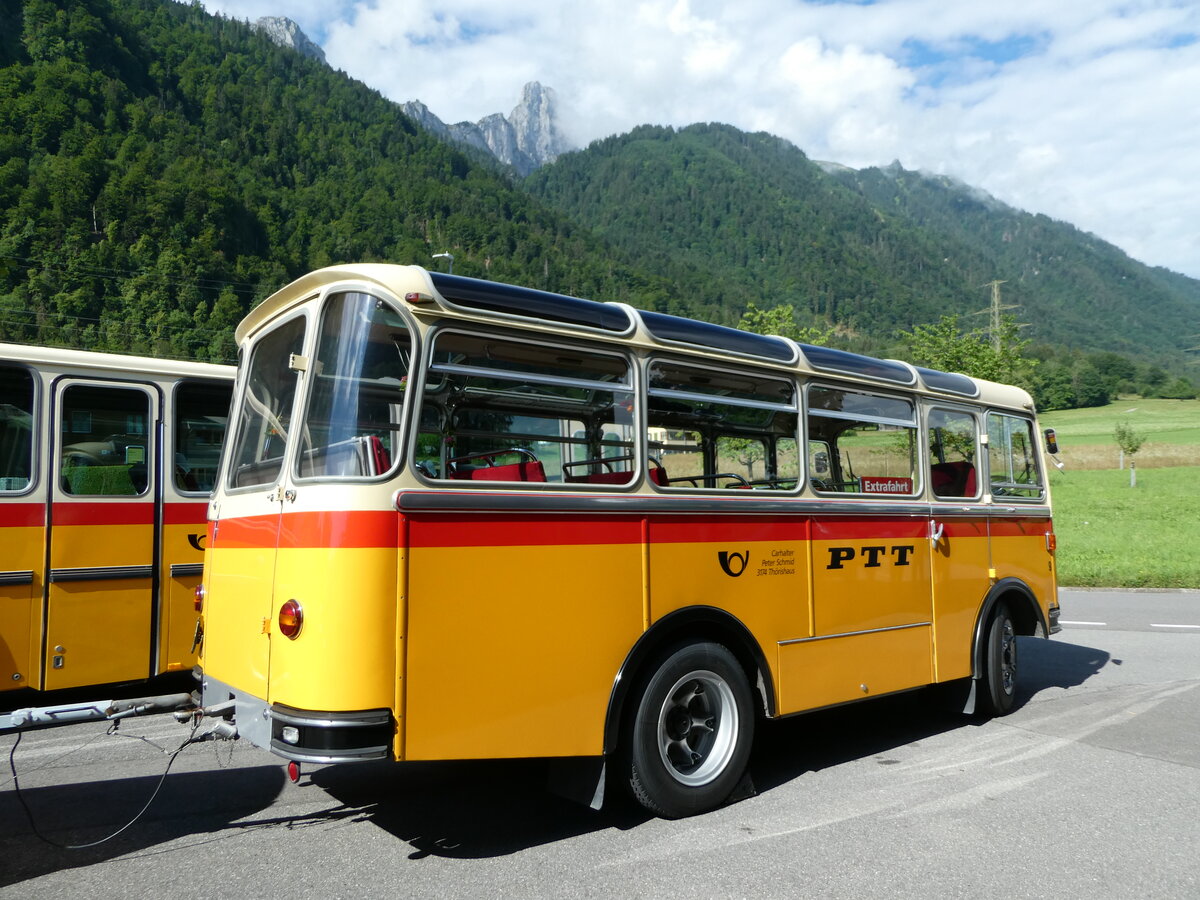 (237'553) - Schmid, Th�rishaus - Nr. 9/BE 26'105 - Saurer/R&J (ex Geiger, Adelboden Nr. 9) am 26. Juni 2022 in Niederstocken, Gasthof zum Stockhorn