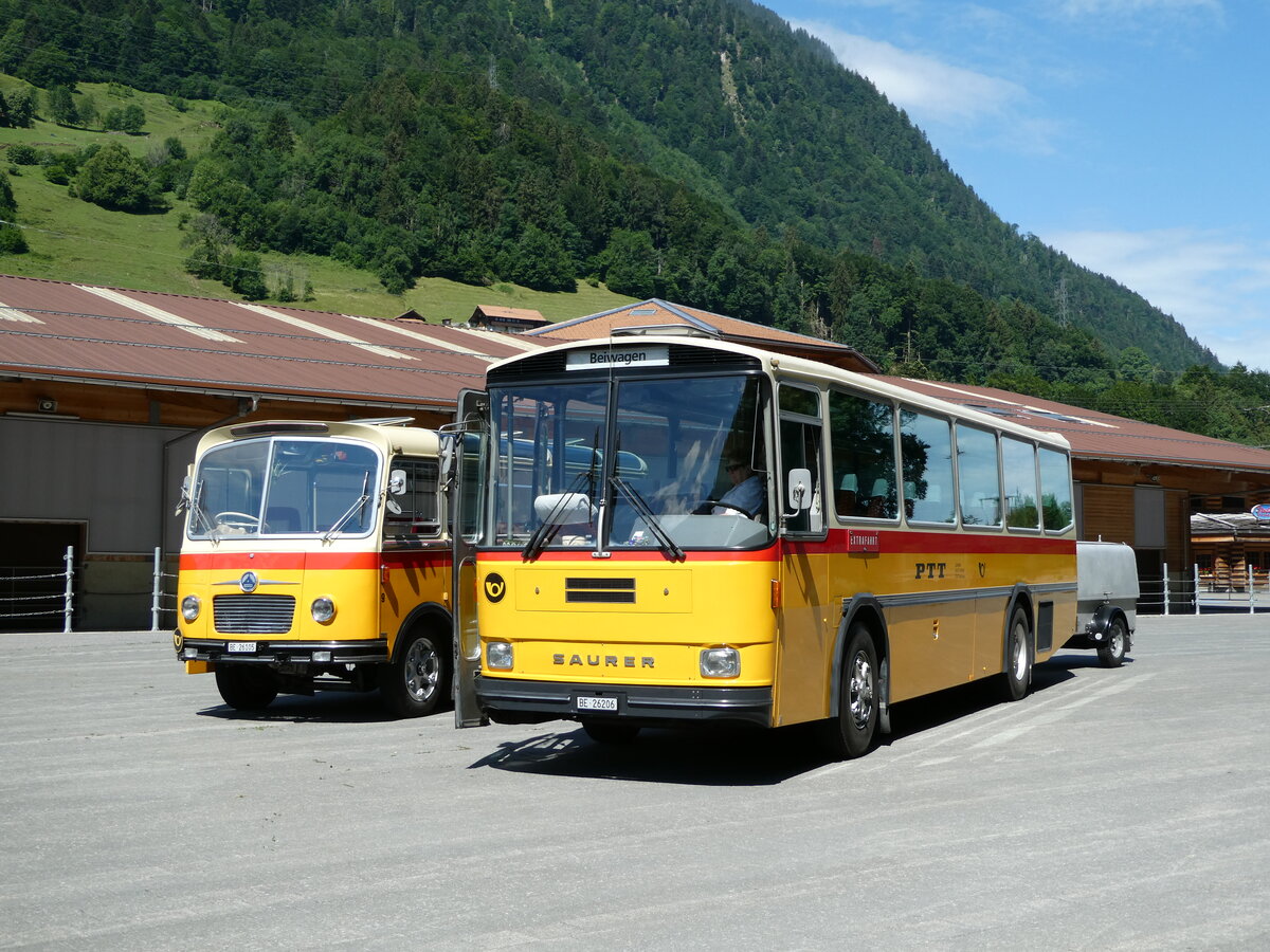 (237'567) - Schmid, Th�rishaus - BE 26'206 - Saurer/T�scher (ex P 24'244) am 26. Juni 2022 in M�lenen, Kanderarena