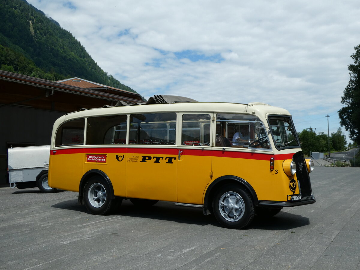 (237'586) - Schmid, Th�rishaus - Nr. 3/BE 26'760 - Saurer/Gangloff (ex Geiger, Adelboden Nr. 3) am 26. Juni 2022 in M�lenen, Kanderarena