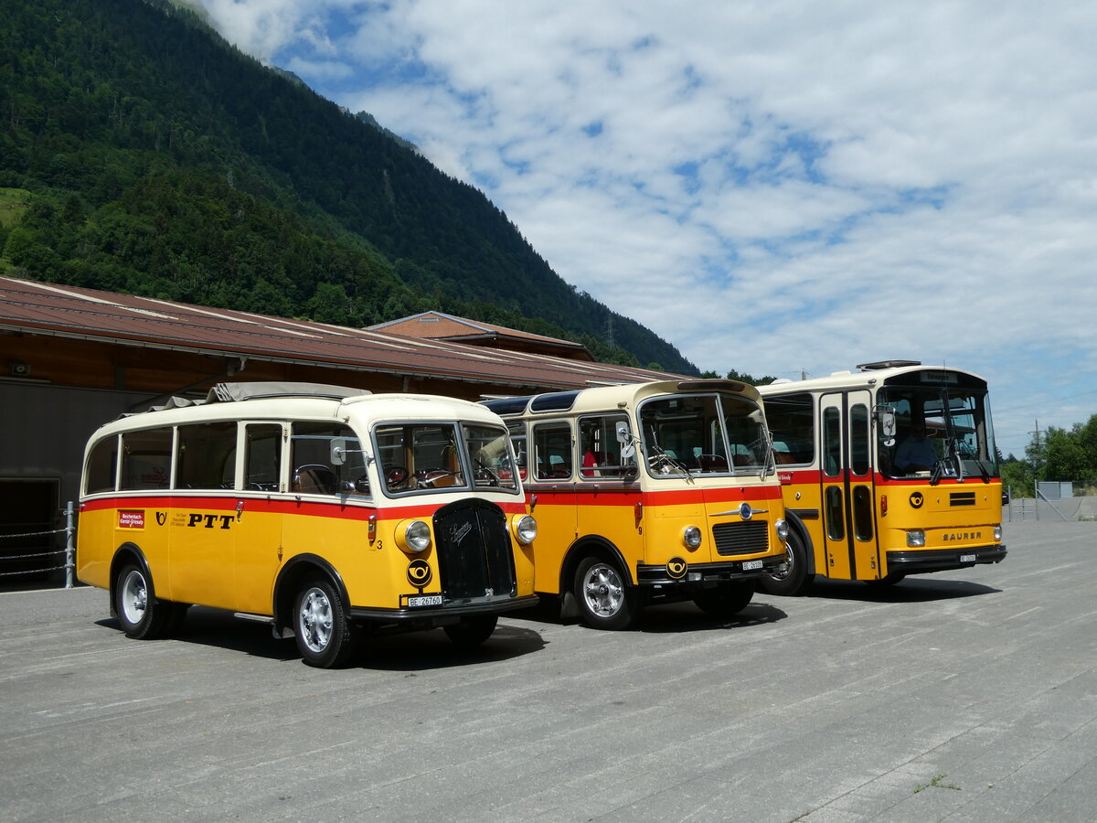 (237'592) - Schmid, Th�rishaus - Nr. 3/BE 26'760 - Saurer/Gangloff (ex Geiger, Adelboden Nr. 3) am 26. Juni 2022 in M�lenen, Kanderarena