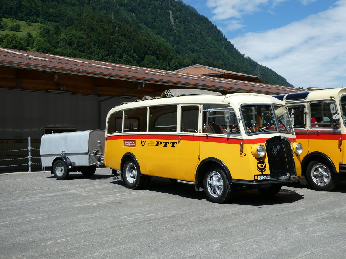 (237'602) - Schmid, Th�rishaus - Nr. 3/BE 26'760 - Saurer/Gangloff (ex Geiger, Adelboden Nr. 3) am 26. Juni 2022 in M�lenen, Kanderarena 