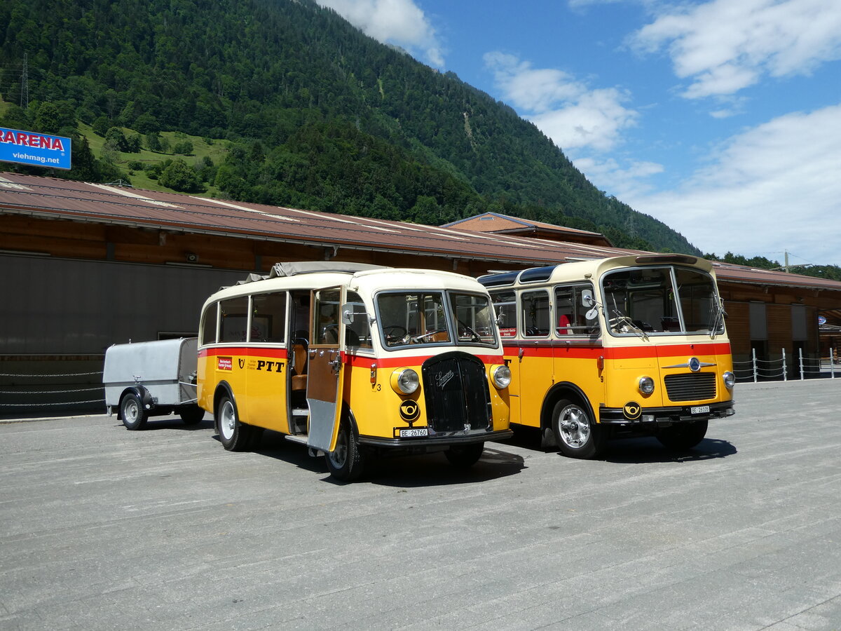 (237'605) - Schmid, Th�rishaus - Nr. 3/BE 26'760 - Saurer/Gangloff (ex Geiger, Adelboden Nr. 3) am 26. Juni 2022 in M�lenen, Kanderarena