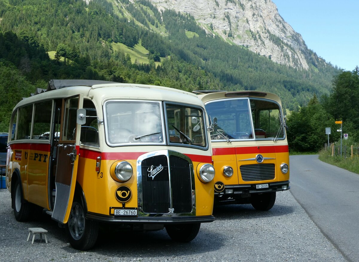 (237'611) - Schmid, Th�rishaus - Nr. 3/BE 26'760 - Saurer/Gangloff (ex Geiger, Adelboden Nr. 3) am 26. Juni 2022 in Kiental, Tschingelsee