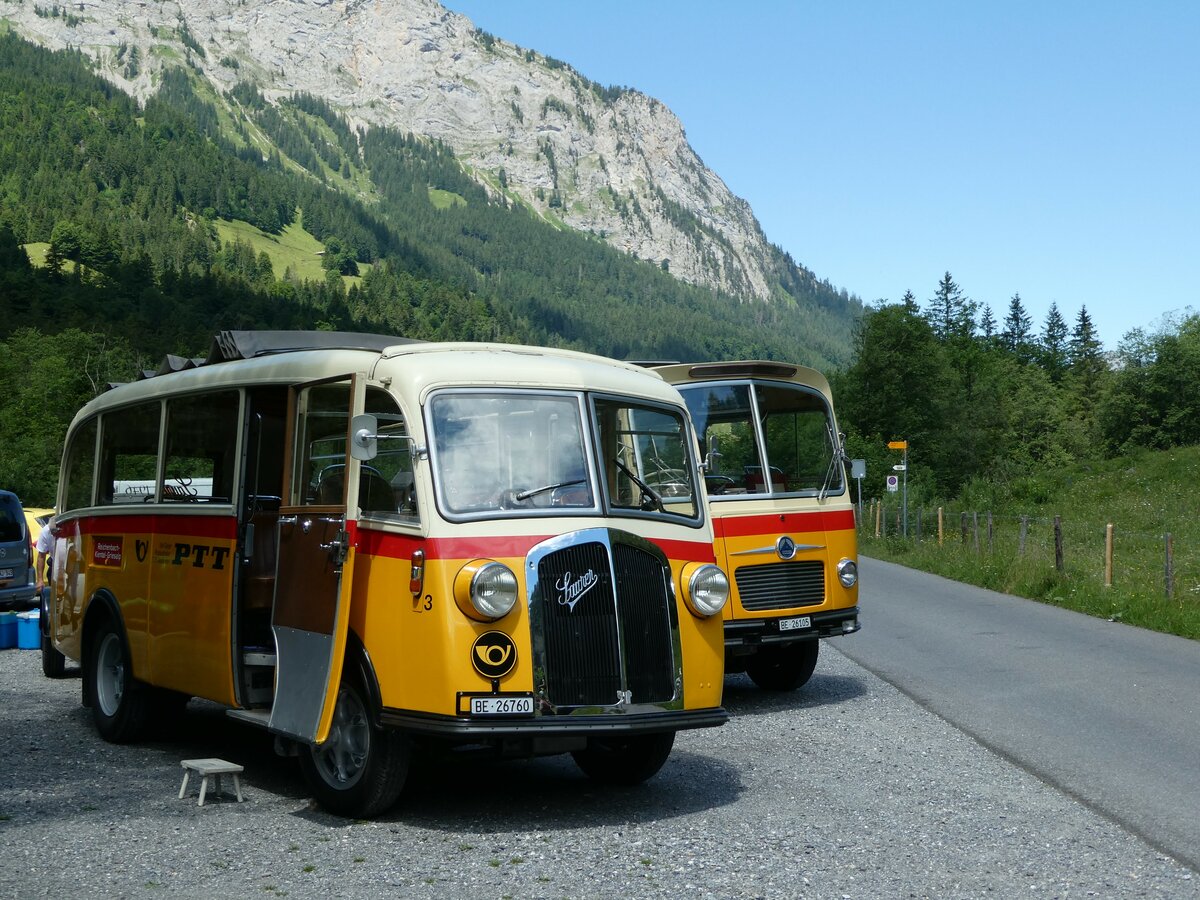 (237'612) - Schmid, Th�rishaus - Nr. 3/BE 26'760 - Saurer/Gangloff (ex Geiger, Adelboden Nr. 3) am 26. Juni 2022 in Kiental, Tschingelsee
