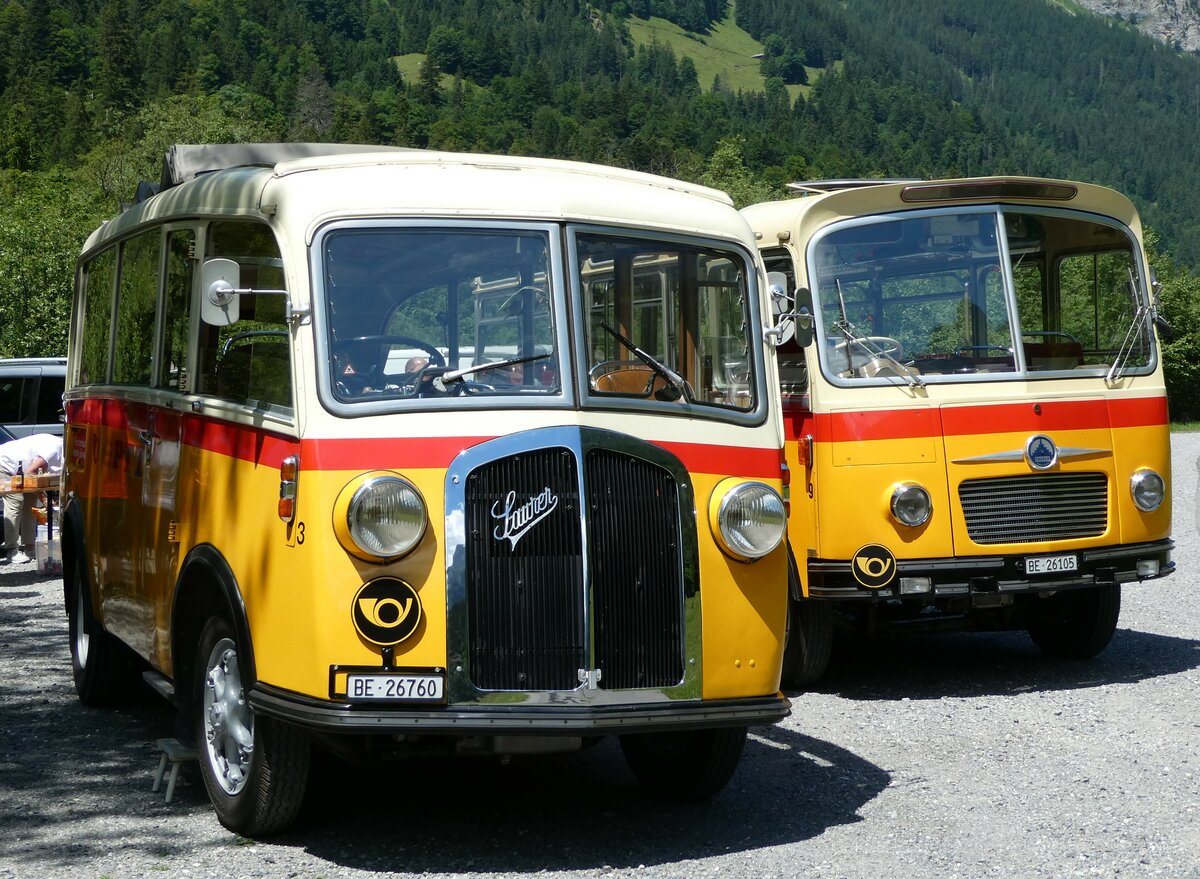 (237'623) - Schmid, Th�rishaus - Nr. 3/BE 26'760 - Saurer/Gangloff (ex Geiger, Adelboden Nr. 3) am 26. Juni 2022 in Kiental, Tschingelsee
