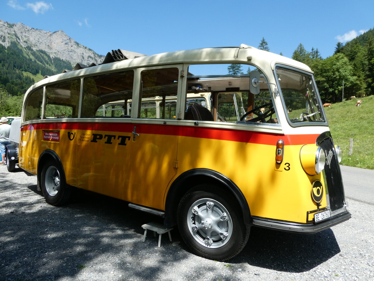 (237'626) - Schmid, Th�rishaus - Nr. 3/BE 26'760 - Saurer/Gangloff (ex Geiger, Adelboden Nr. 3) am 26. Juni 2022 in Kiental, Tschingelsee