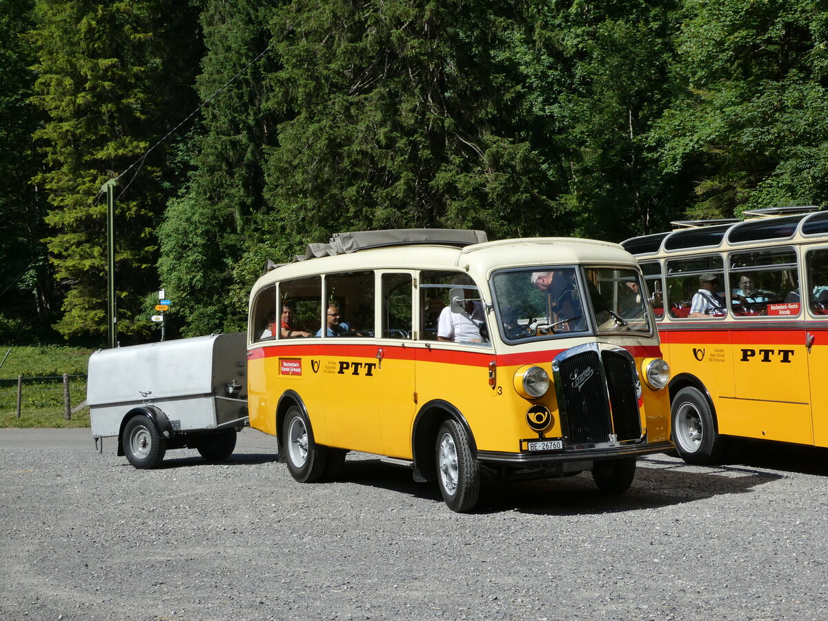 (237'705) - Schmid, Th�rishaus - Nr. 3/BE 26'760 - Saurer/Gangloff (ex Geiger, Adelboden Nr. 3) am 26. Juni 2022 in Kiental, Tschingel