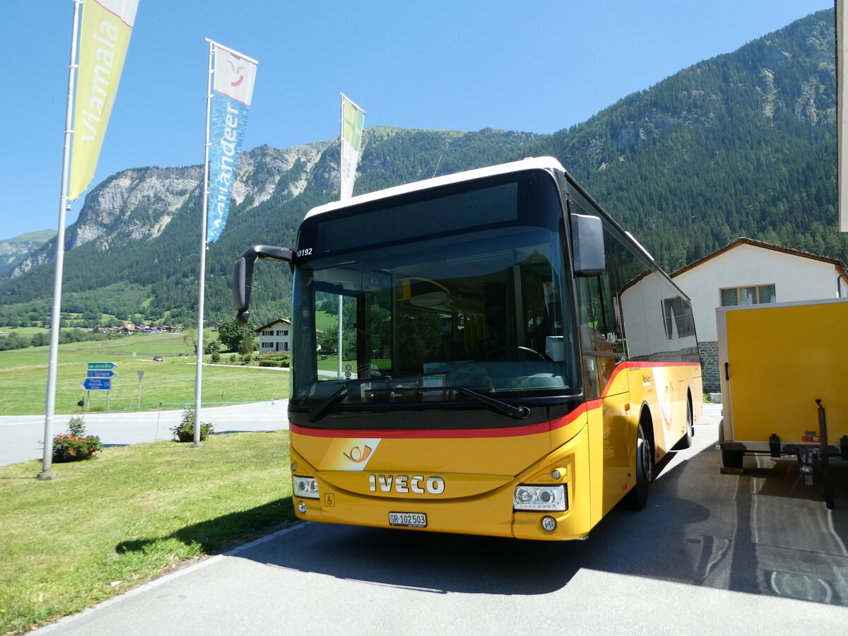 (237'775) - PostAuto Graub�nden - GR 102'503 - Iveco am 2. Juli 2022 in Andeer, Garage Gaudenz