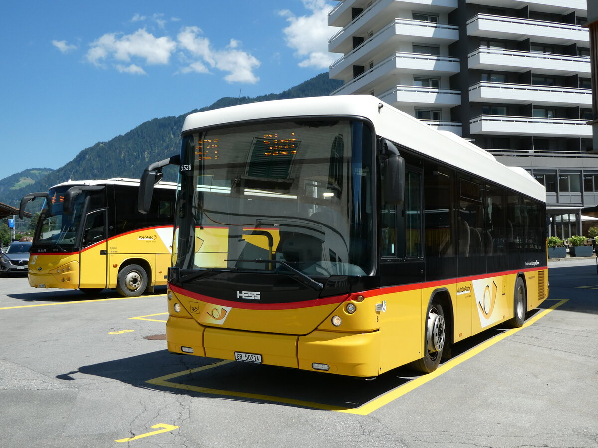(237'799) - PostAuto Graub�nden - Nr. 8/GR 50'214 - Scania/Hess (ex Fontana, Ilanz Nr. 8) am 2. Juli 2022 beim Bahnhof Ilanz 