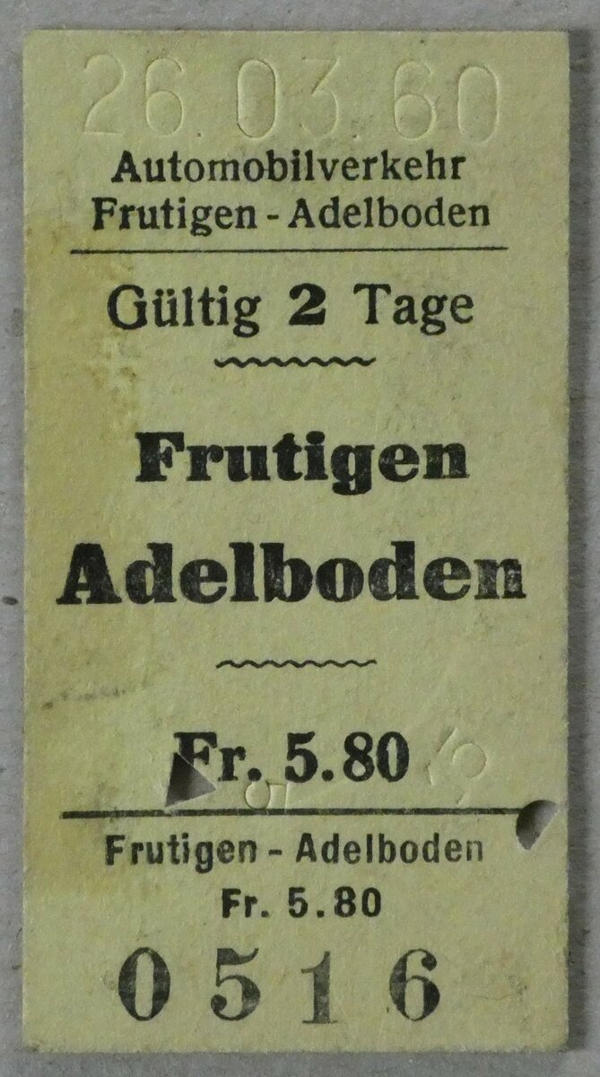 (237'901) - AFA-Einzelbillet vom 26. M�rz 1960 am 3. Juli 2022 in Thun