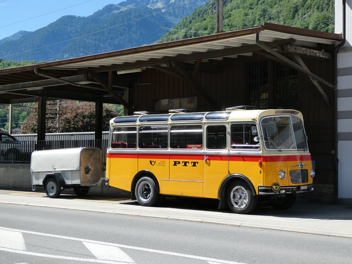 (237'948) - Schmid, Th�rishaus - Nr. 9/BE 26'105 - Saurer/R&J (ex Geiger, Adelboden Nr. 9) am 10. Juli 2022 beim Bahnhof Lavorgo