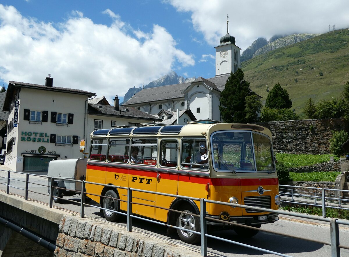 (237'971) - Schmid, Th�rishaus - Nr. 9/BE 26'105 - Saurer/R&J (ex Geiger, Adelboden Nr. 9) am 10. Juli 2022 in Hospental, Reussbr�cke