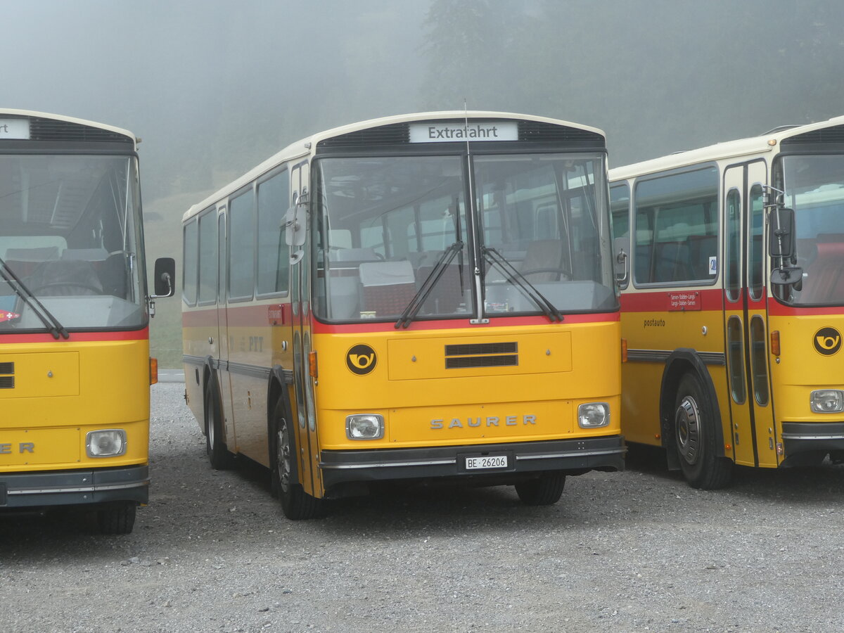 (239'774) - Schmid, Th�rishaus - BE 26'206 - Saurer/T�scher (ex P 24'244) am 28. August 2022 in Stalden, Langis