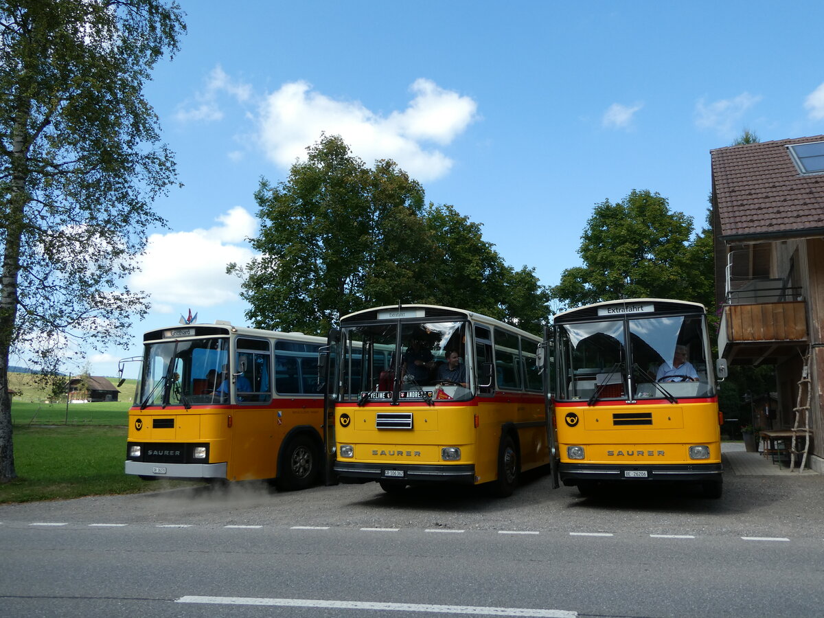 (239'862) - Schmid, Th�rishaus - BE 26'206 - Saurer/T�scher (ex P 24'244) am 28. August 2022 in Schwarzenegg, Restaurant Kreuz