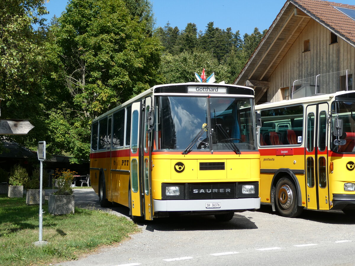 (239'870) - Roth, Z�rich - SH 36'376 - Saurer/T�scher (ex Looser, Elm; ex Mattli, Wassen) am 28. August 2022 in Schwarzenegg, Restaurant Kreuz