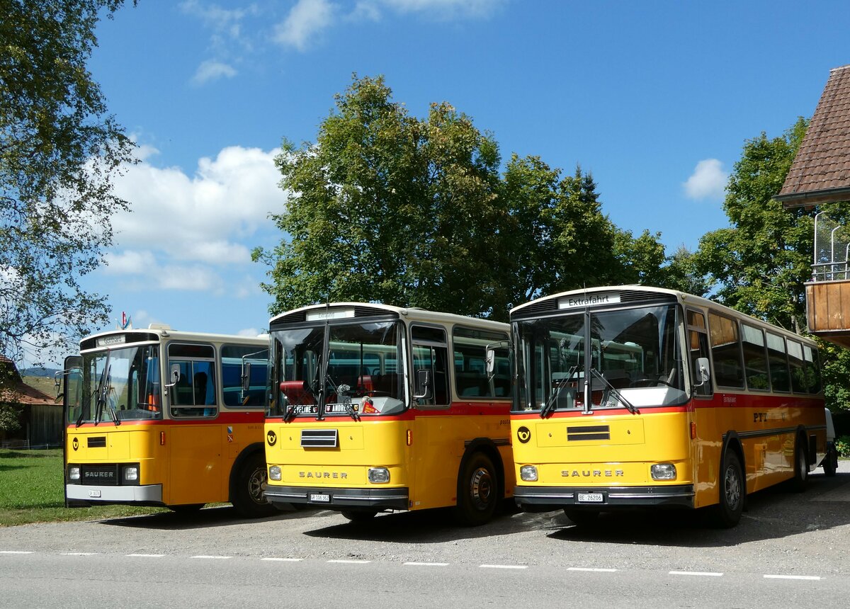 (239'874) - Schmid, Th�rishaus - BE 26'206 - Saurer/T�scher (ex P 24'244) am 28. August 2022 in Schwarzenegg, Restaurant Kreuz