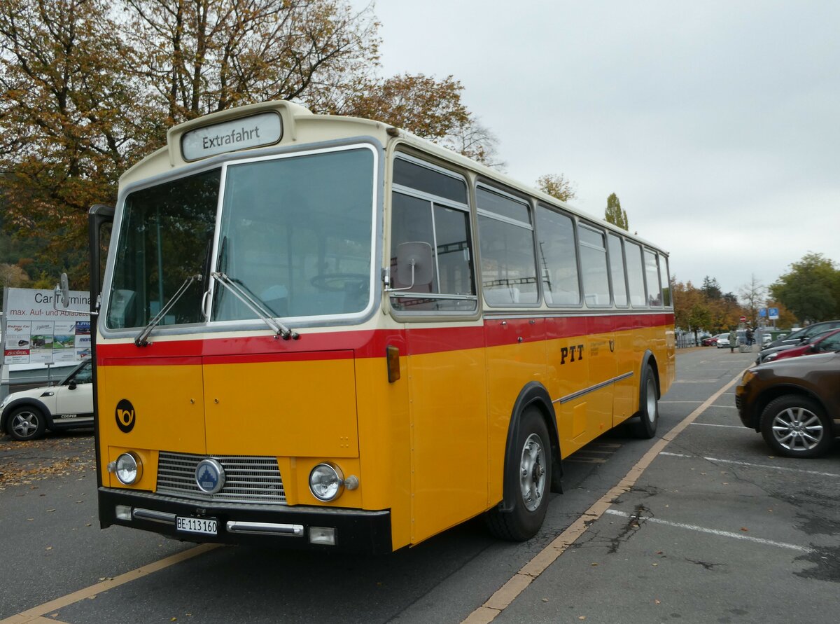 (240'731) - Gast, Reutigen - BE 113'160 - Saurer/T�scher (ex HPTrans, Thusis; ex Mauerhofer, Worb; ex Erni, Schupfart Nr. 3; ex P 24'636) am 9. Oktober 2022 in Thun, CarTerminal 
