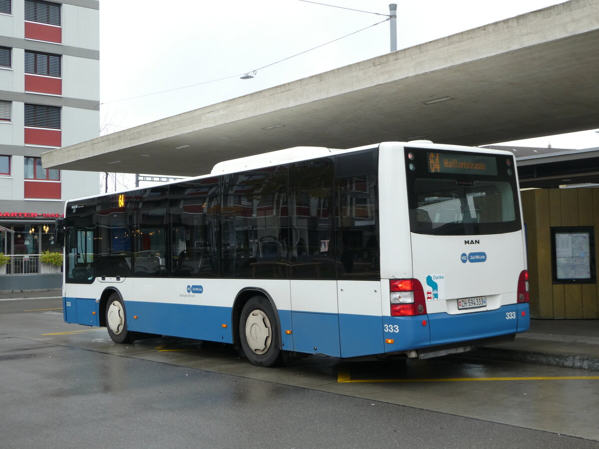 (243'497) - VBZ Z�rich - Nr. 333/ZH 594'333 - MAN/G�ppel am 7. Dezember 2022 beim Bahnhof Z�rich Oerlikon