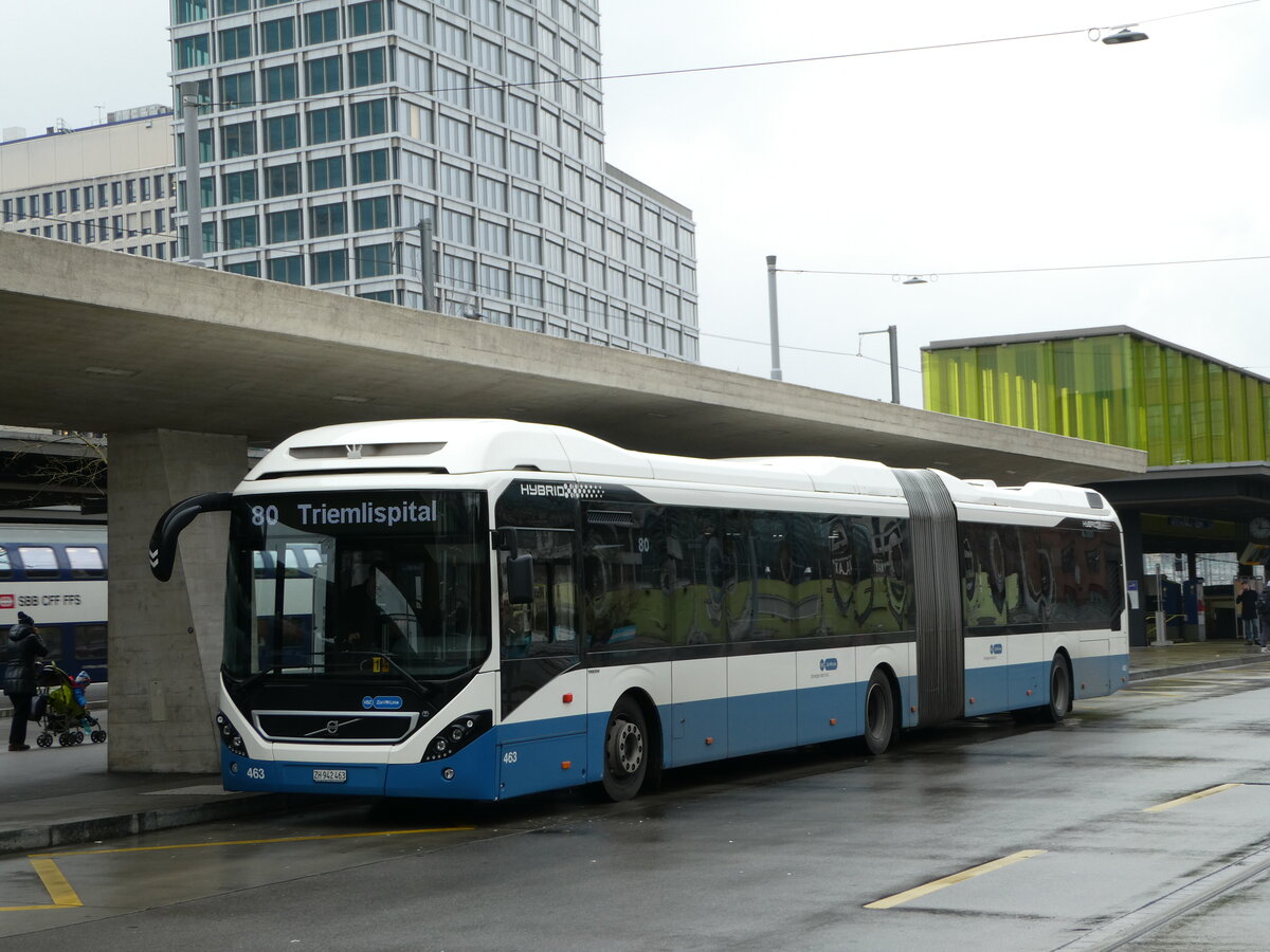 (243'504) - VBZ Z�rich - Nr. 463/ZH 942'463 - Volvo am 7. Dezember 2022 beim Bahnhof Z�rich Oerlikon