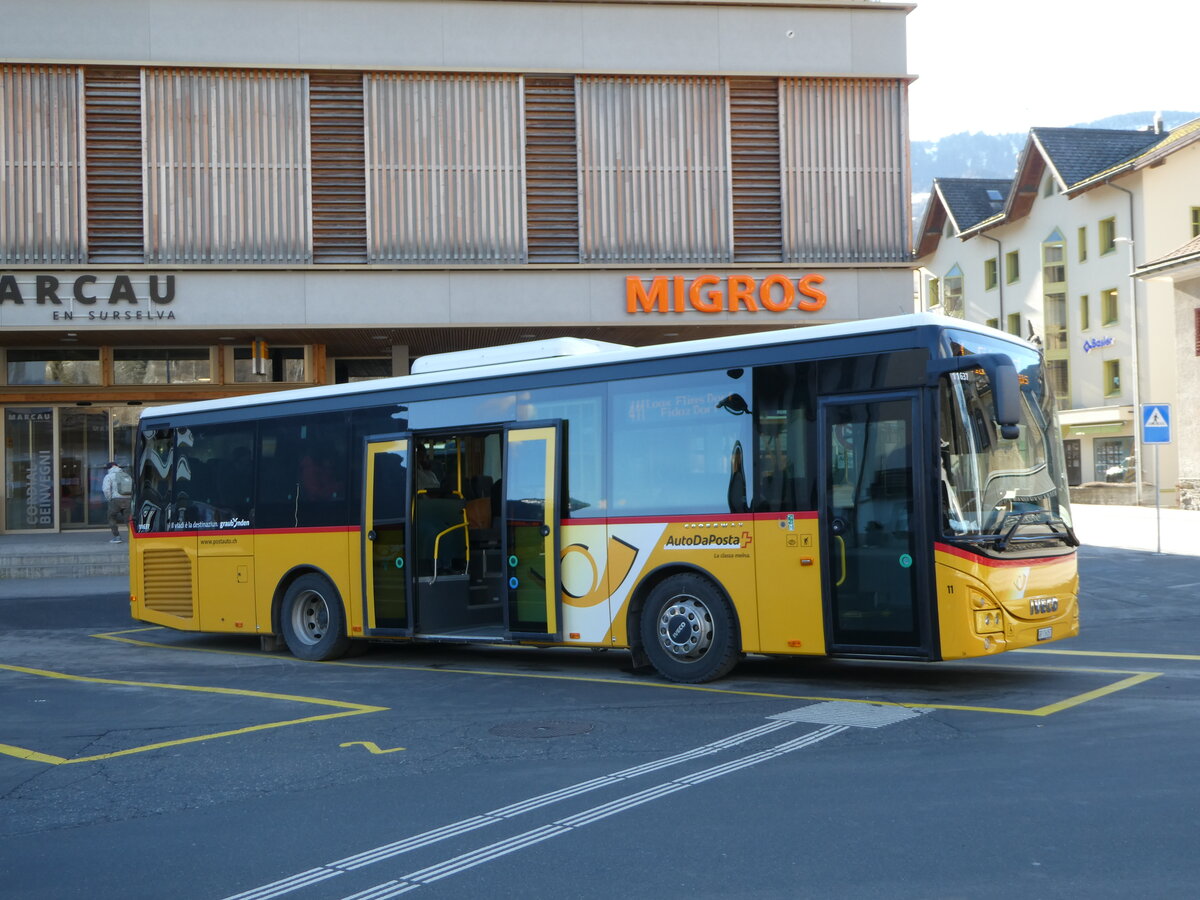 (245'114) - PostAuto Graub�nden - Nr. 11/GR 176'057/PID 11'637 - Iveco (ex Fontana, Ilanz Nr. 11) am 18. Januar 2023 beim Bahnhof Ilanz