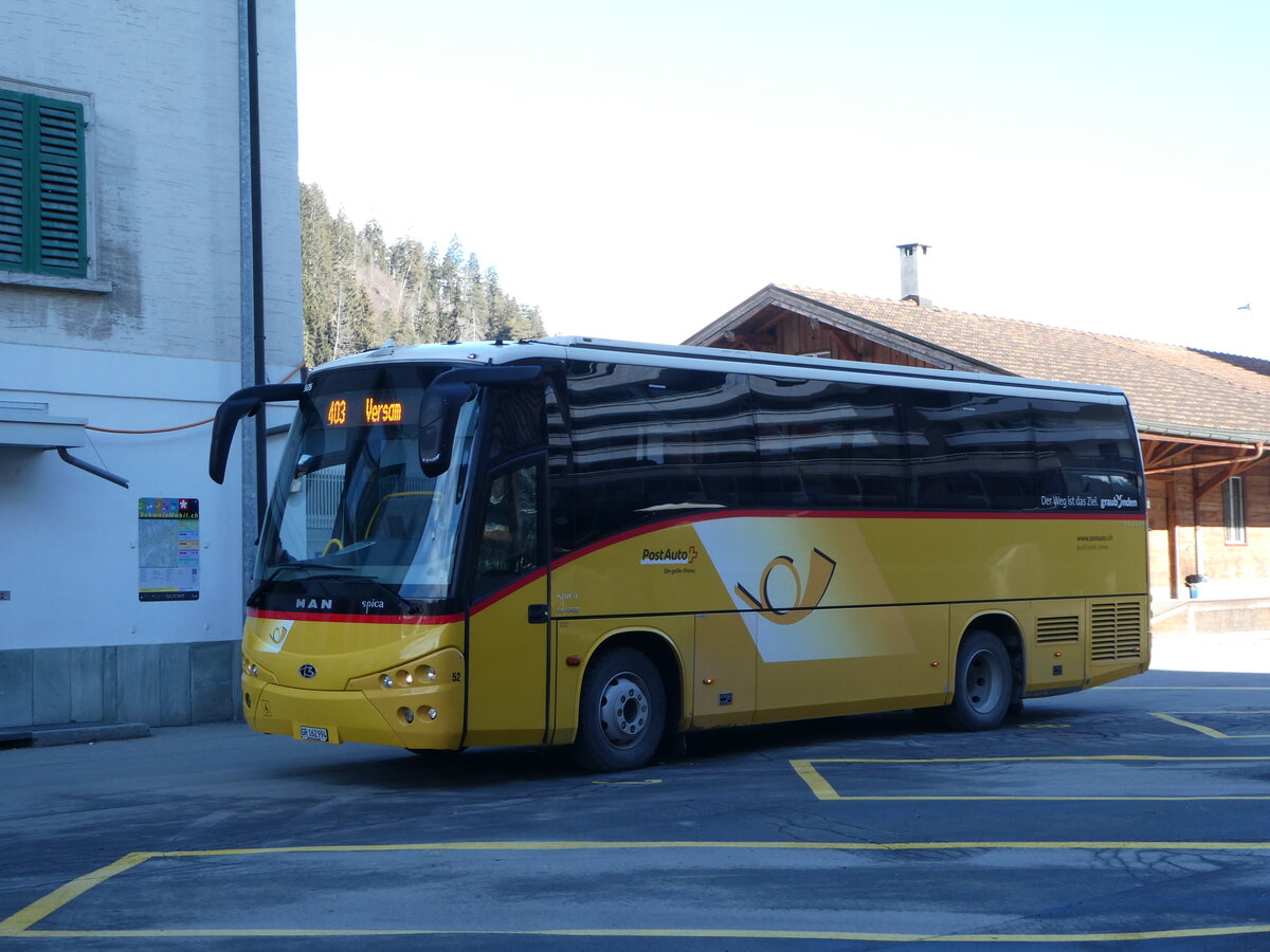 (245'133) - PostAuto Graub�nden - Nr. 52/GR 162'994/PID 5635 - MAN/Beulas (ex Buchli, Versam) am 18. Januar 2023 beim Bahnhof Ilanz
