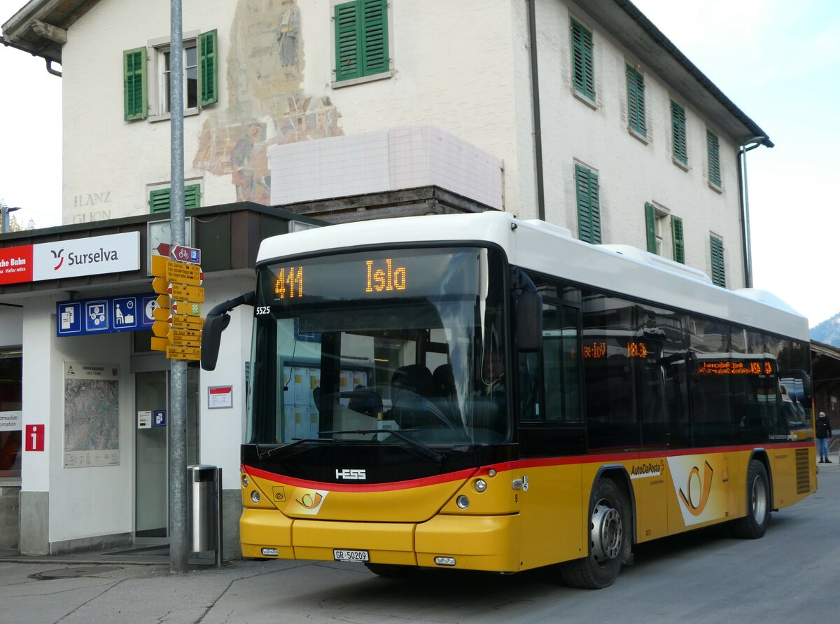 (245'166) - PostAuto Graub�nden - Nr. 9/GR 50'209/PID 5525 - Scania/Hess (ex Fontana, Ilanz Nr. 9) am 18. Januar 2023 beim Bahnhof Ilanz