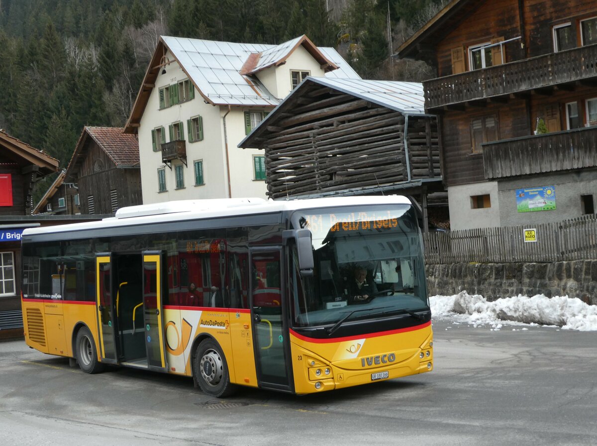 (245'177) - PostAuto Graub�nden - Nr. 23/GR 180'166/PID 11'401 - Iveco (ex Fontana, Ilanz Nr. 23) am 18. Januar 2023 beim Bahnhof Tavanasa-Breil/Brigels
