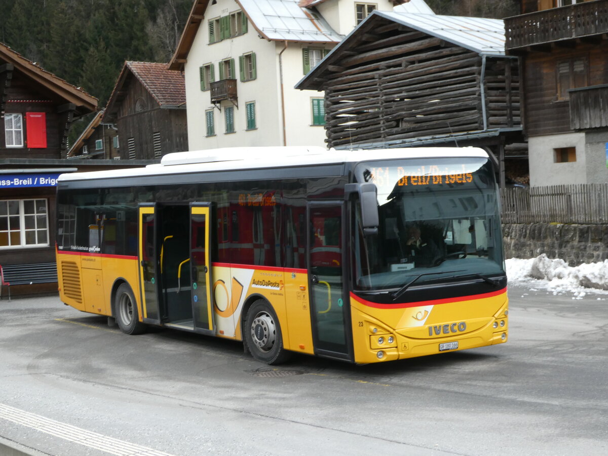 (245'178) - PostAuto Graub�nden - Nr. 23/GR 180'166/PID 11'401 - Iveco (ex Fontana, Ilanz Nr. 23) am 18. Januar 2023 beim Bahnhof Tavanasa-Breil/Brigels
