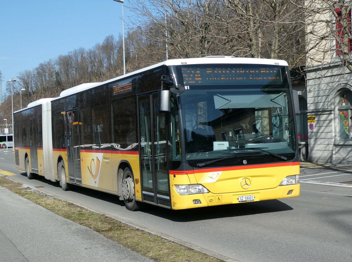 (246'471) - PostAuto Ostschweiz - SZ 58'001/PID 5181 - Mercedes (ex Kistler, Reichenburg) am 24. Februar 2023 beim Bahnhof Ziegelbr�cke