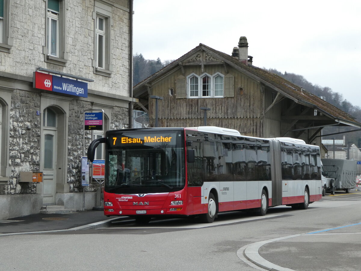 (246'560) - SW Winterthur - Nr. 361/ZH 473'361 - MAN am 25. Februar 2023 beim Bahnhof Winterthur W�lflingen