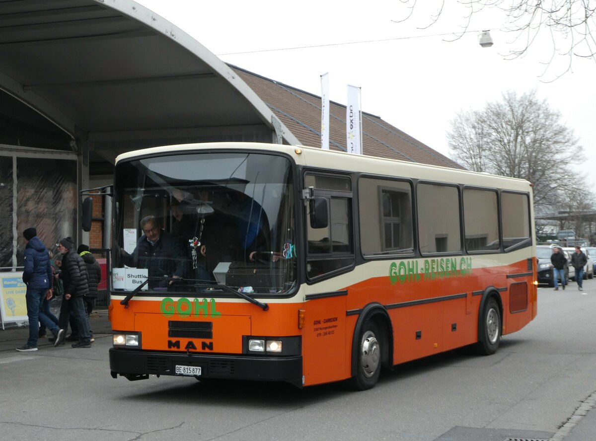 (246'773) - Gohl, Herzogenbuchsee - BE 815'877 - MAN/Lauber (ex AMSA Chiasso Nr. 19; ex Tresch, Amsteg PID 2290) am 2. M�rz 2023 in Thun, Expo