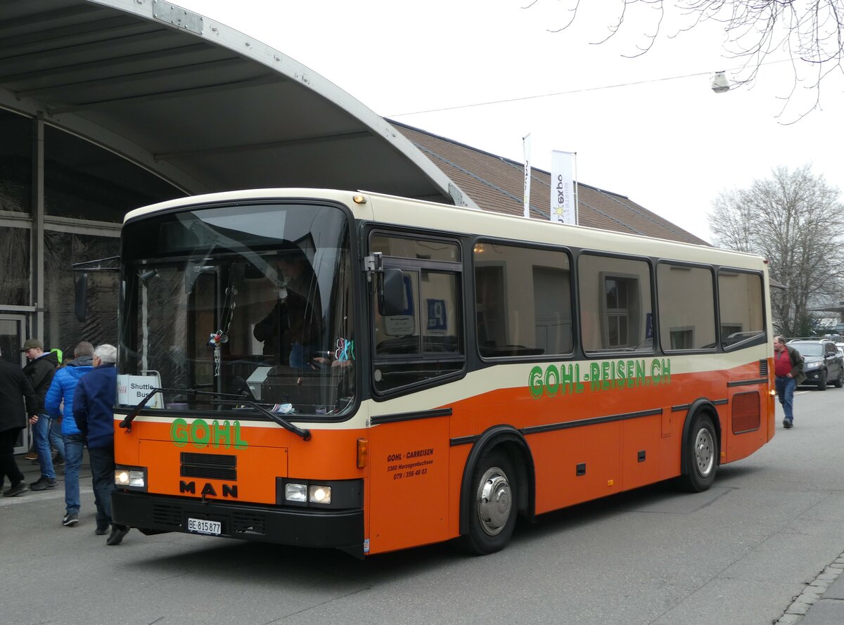 (246'774) - Gohl, Herzogenbuchsee - BE 815'877 - MAN/Lauber (ex AMSA Chiasso Nr. 19; ex Tresch, Amsteg PID 2290) am 2. M�rz 2023 in Thun, Expo