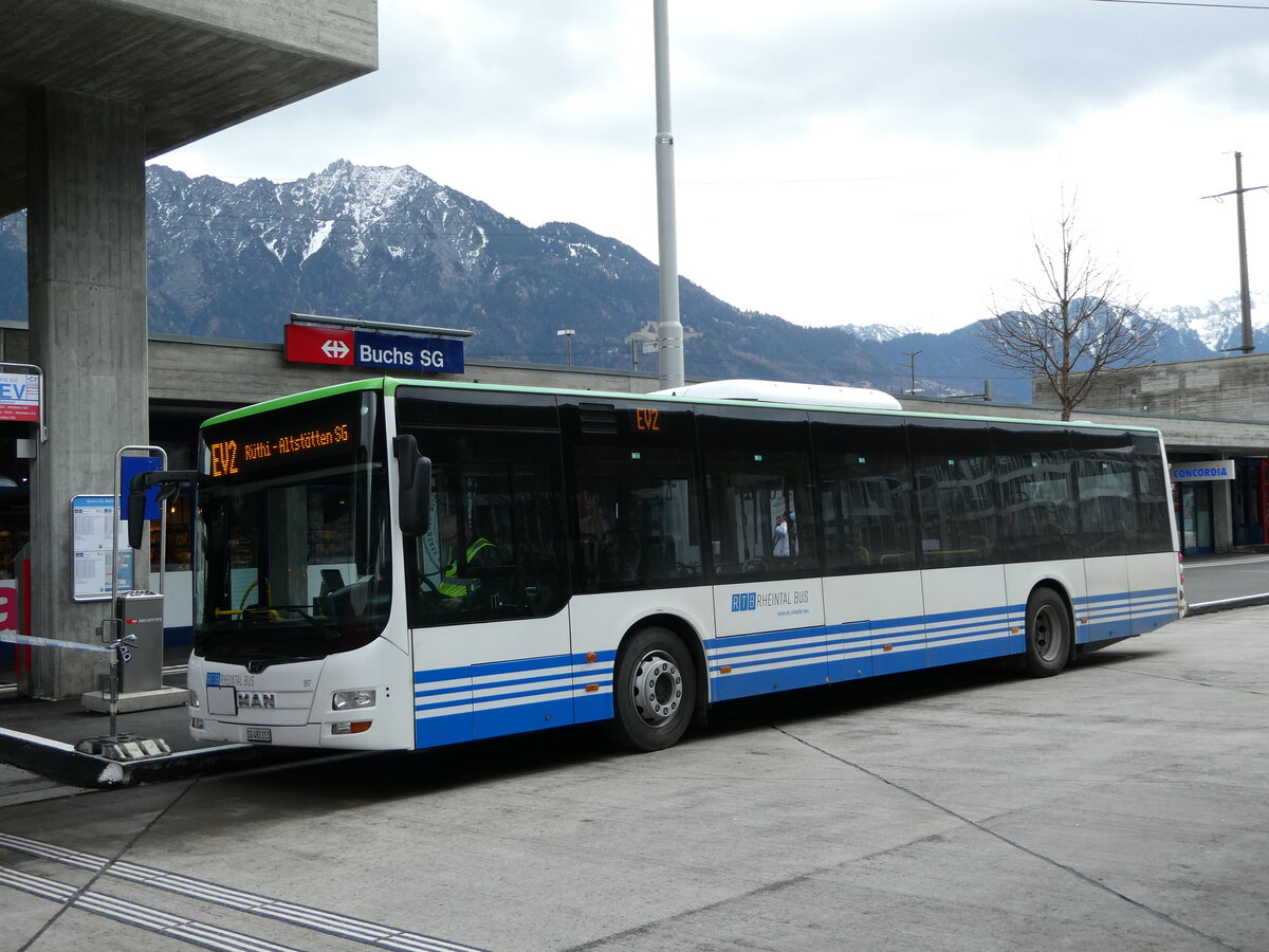 (247'022) - RTB Altst�tten - Nr. 917/SG 482'213 - MAN (ex PostBus/A BD 15'355) am 9. M�rz 2023 beim Bahnhof Buchs