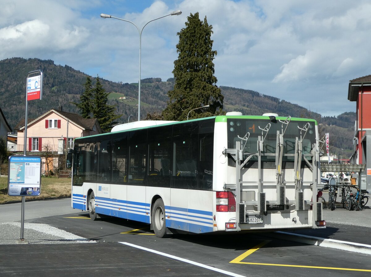 (247'050) - RTB Altst�tten - Nr. 911/SG 482'207 - MAN (ex PostBus/A BD 15'342) am 9. M�rz 2023 beim Bahnhof Altst�tten